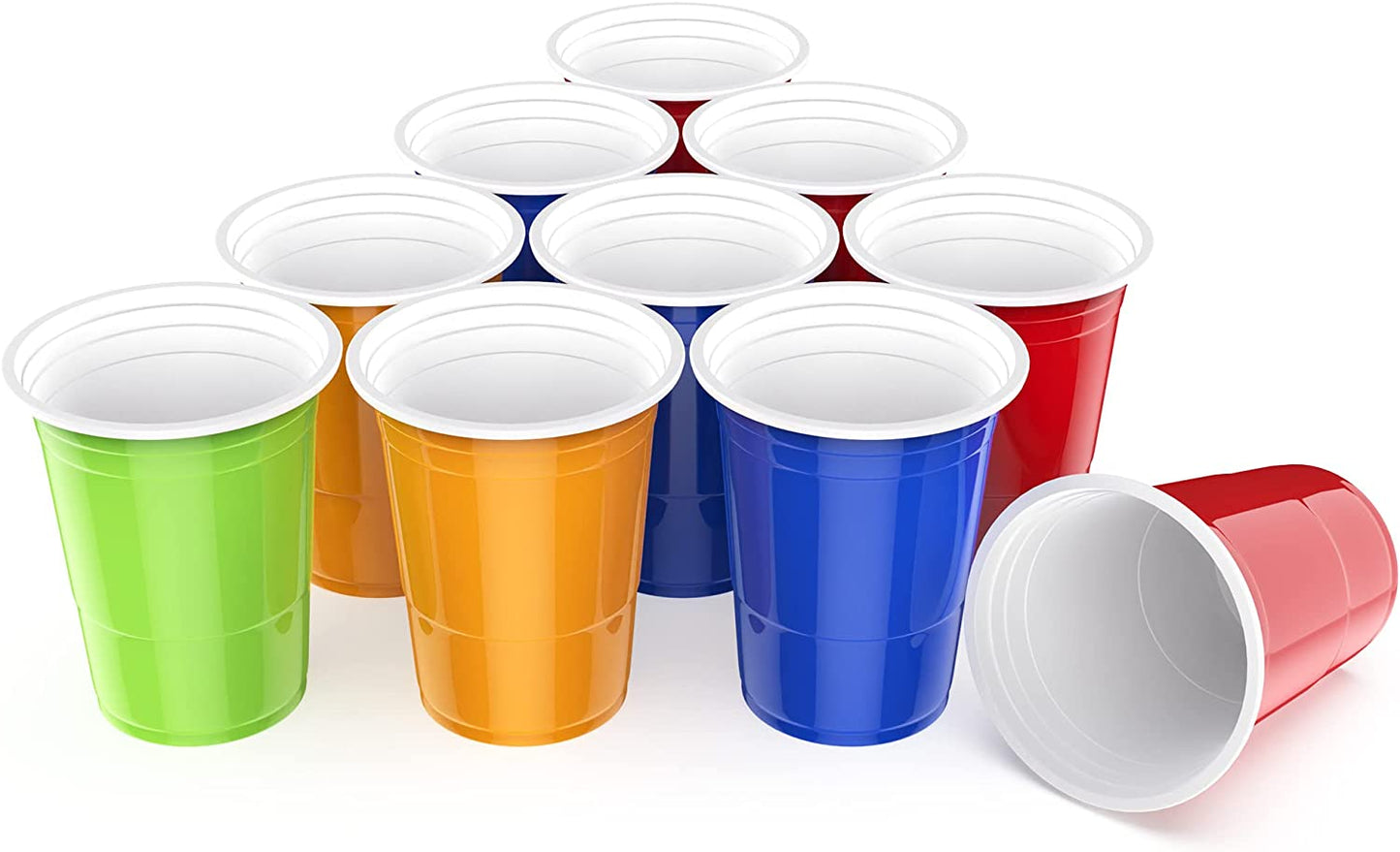 100 Plastikbecher Set Mehrweg Becher, Wiederverwendbare Partybecher 473ML / 16 OZ Becher Getränkebecher Kunststoff Cups in 4 Farben