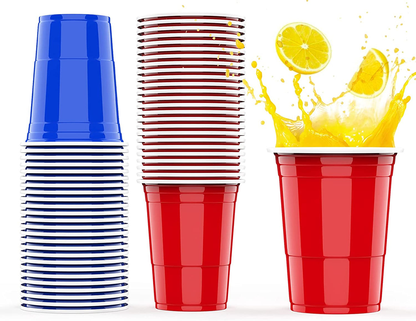 100 Plastikbecher Set Mehrweg Becher, Wiederverwendbare Partybecher 473ML / 16 OZ Becher Getränkebecher Kunststoff Cups in 4 Farben