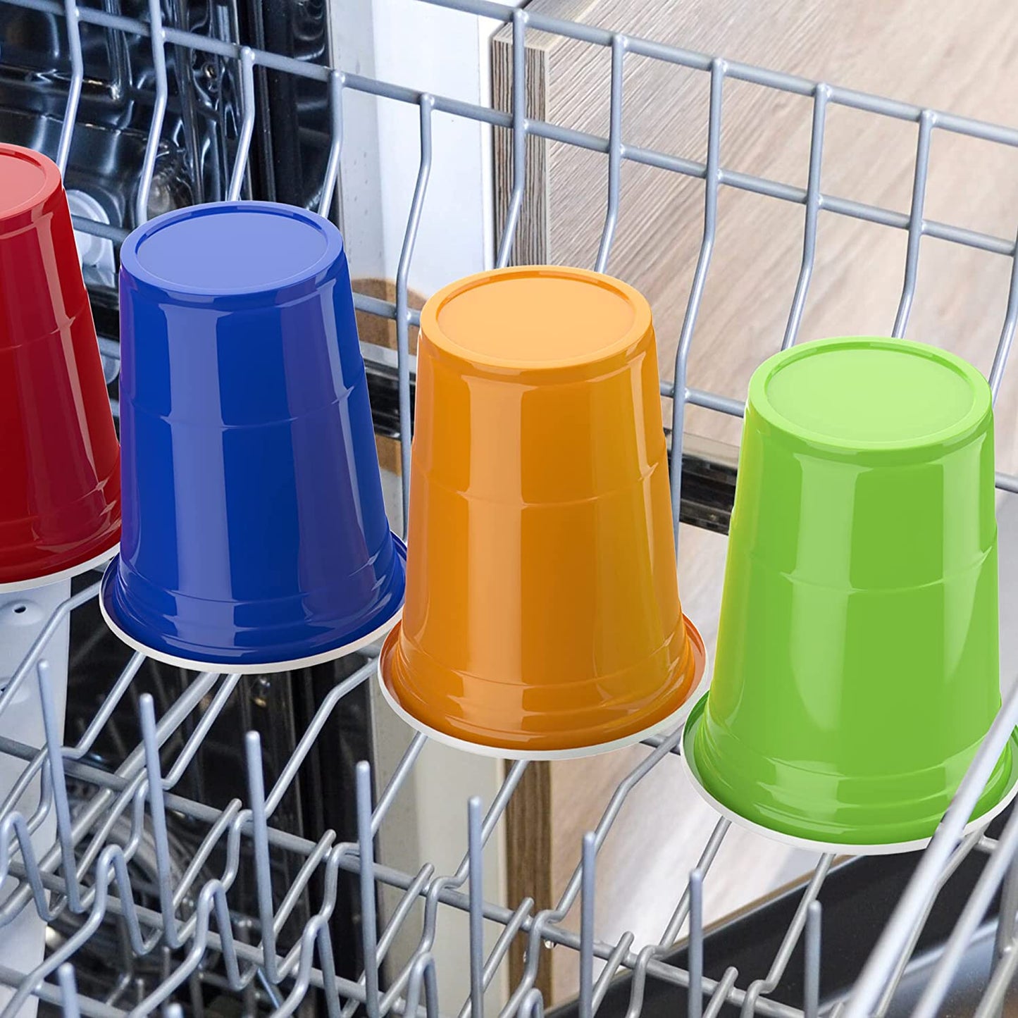 100 Plastikbecher Set Mehrweg Becher, Wiederverwendbare Partybecher 473ML / 16 OZ Becher Getränkebecher Kunststoff Cups in 4 Farben