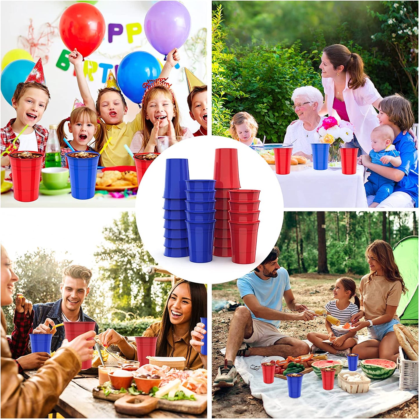 26 Becher Hartplastik, Partybecher Bruchfeste Wiederverwendbar,13 Rot + 13 Blaue Trinkbecher, 473 ml/16 OZ Tasse für Erwachsene Freunde Familie, Polypropylen (PP)