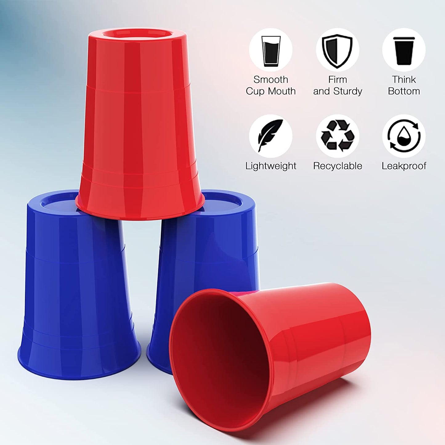 26 Becher Hartplastik, Partybecher Bruchfeste Wiederverwendbar,13 Rot + 13 Blaue Trinkbecher, 473 ml/16 OZ Tasse für Erwachsene Freunde Familie, Polypropylen (PP)