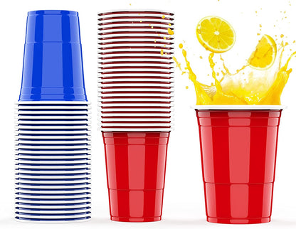100 Plastikbecher Set Mehrweg Becher, Wiederverwendbare Partybecher 473ML / 16 OZ Becher Getränkebecher Kunststoff Cups in 4 Farben